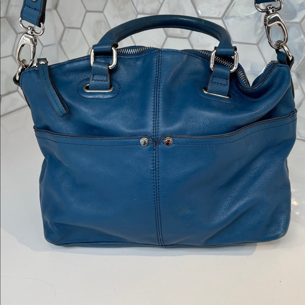 Tignanello blue leather satchel